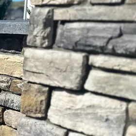 Close-up of a stacked-stone veneer column